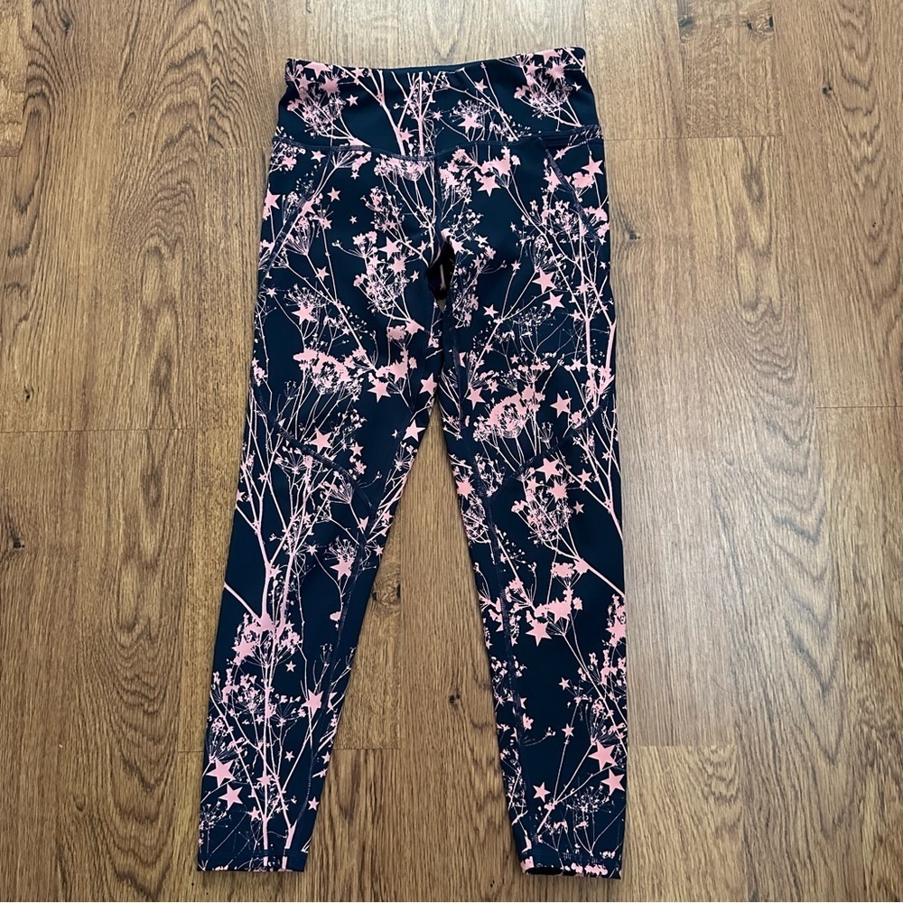 Sweaty Betty The Power Blue Pink Star Branch Print Leggings Size XS Activewear